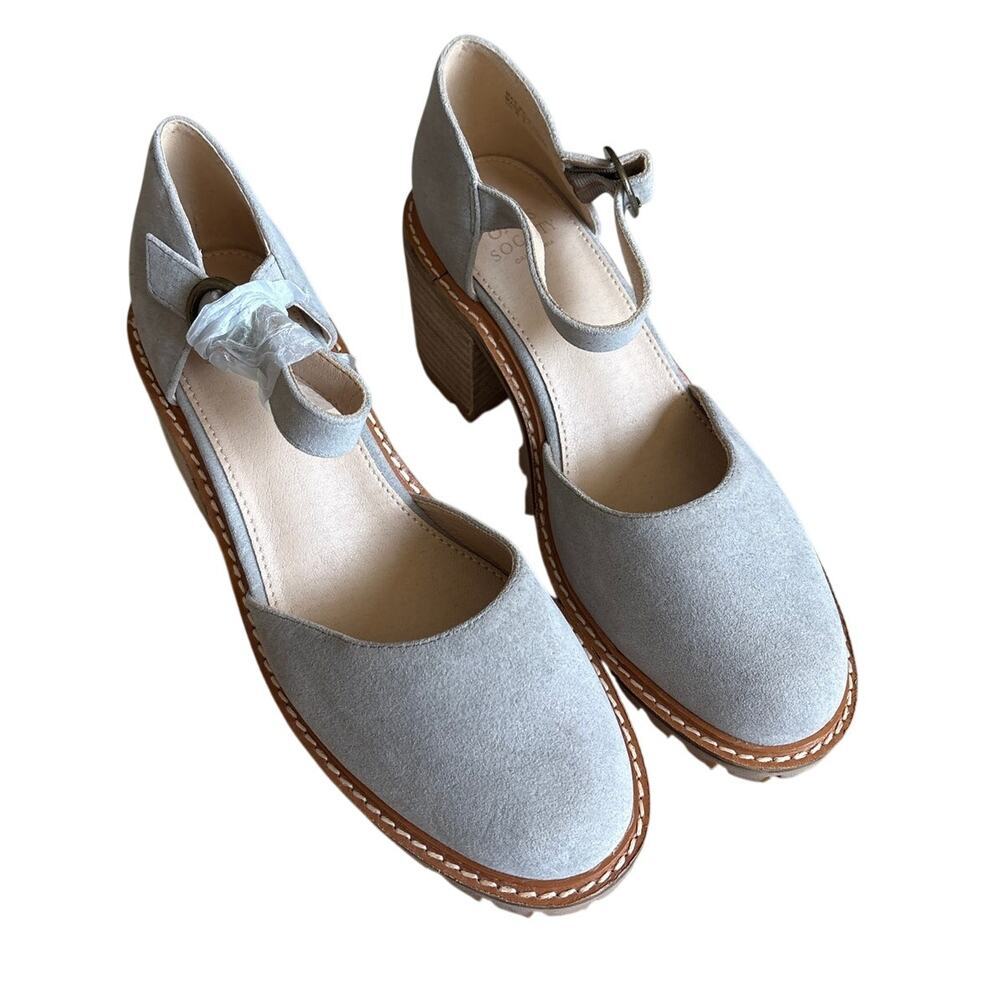 Oasis SocietyGrey Canvas Block Heel Ankle Strap D'Orsay Pump Mary Jane Size 6.5